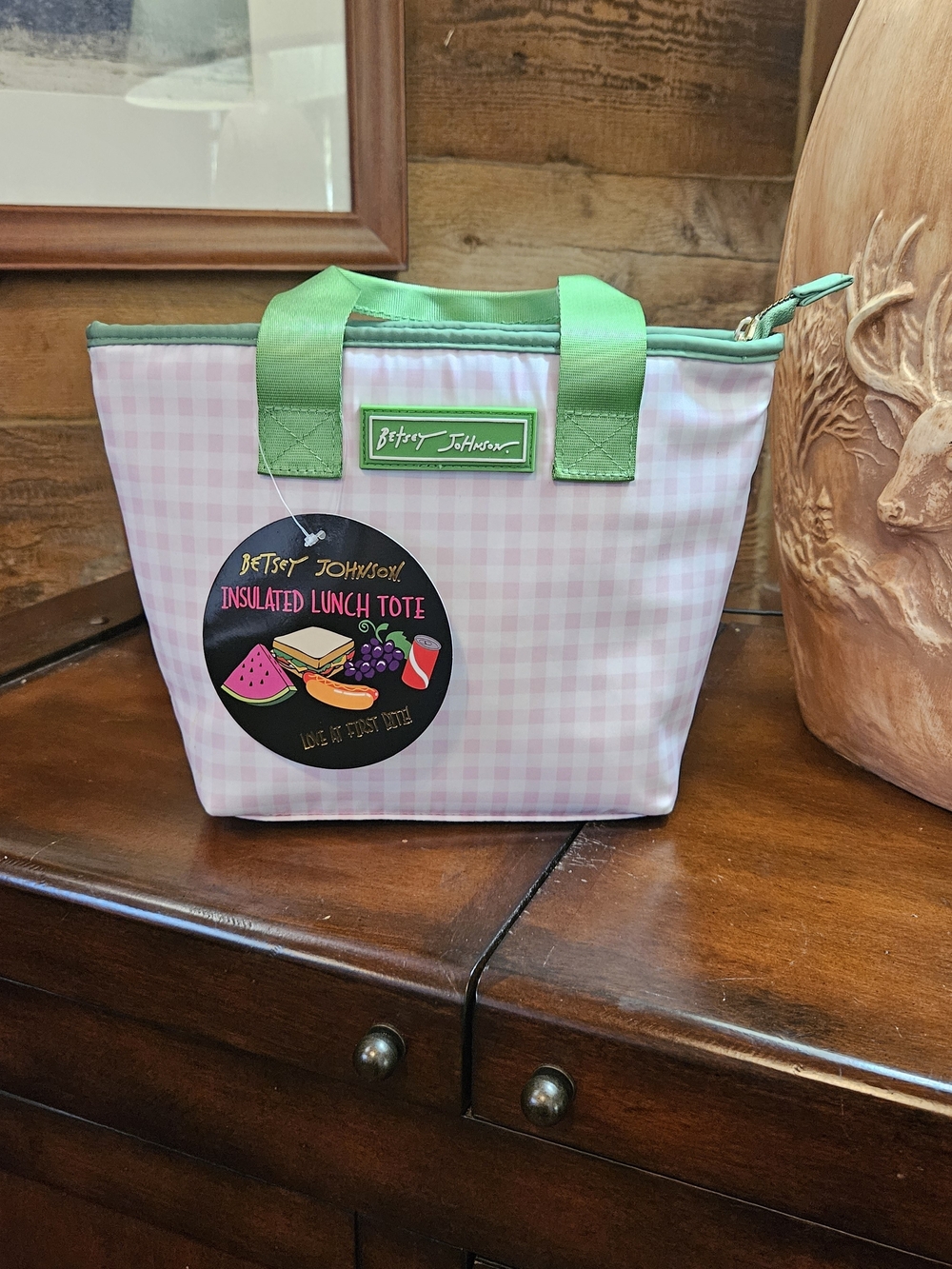 Betsey Johnson Pink Gingham Insulated Lunch Tote